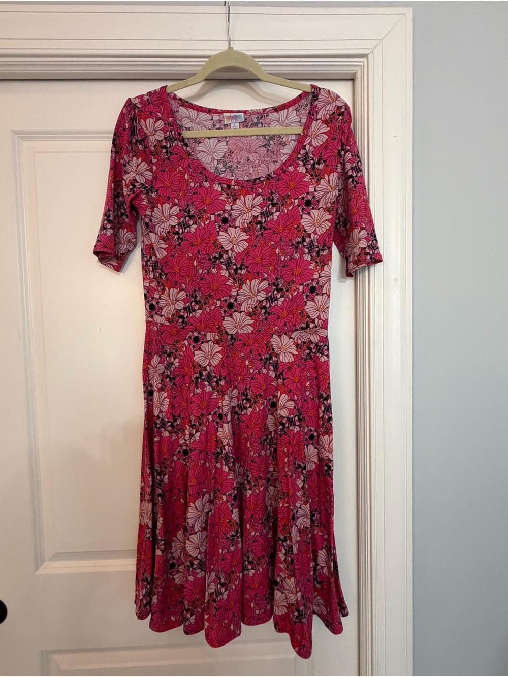 LuLaRoe Pink Floral Scoop Neck Midi Dress